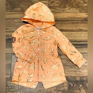 Little Lass peach & gold toddler girl 2T lightweight hooded jacket